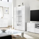 Moderne vitrinekast 2 deuren wit glanzend glas woonkamer 121x166cm Murano Wh Korting