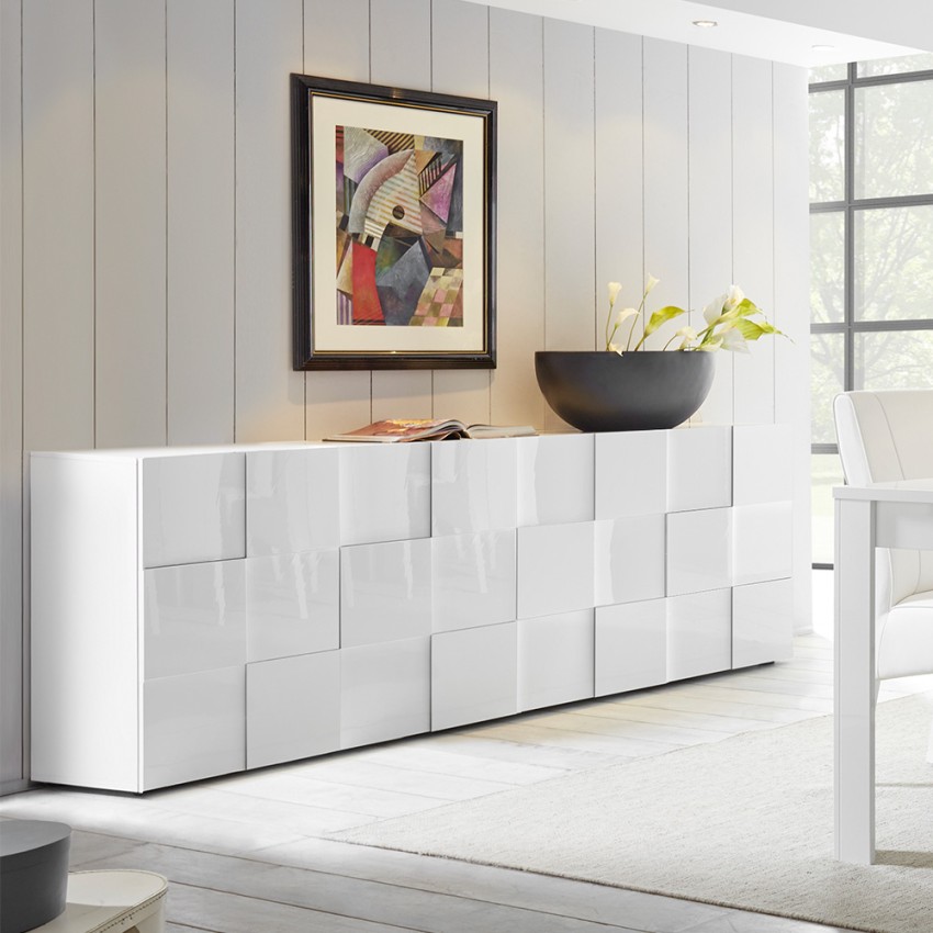 Moderne dressoir 4 deuren hoogglans wit 241cm Dama Wh XL Aanbieding Moderne dressoir 4 deuren hoogglans wit 241cm Dama Wh XL Aanbieding