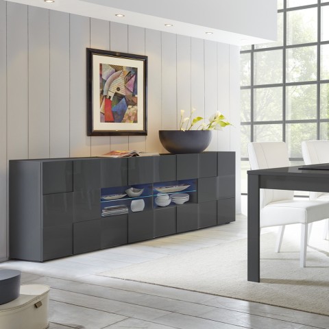 Moderne dressoir woonkamer 2 deuren 4 lades glanzend antraciet Dama Rt L Aanbieding
