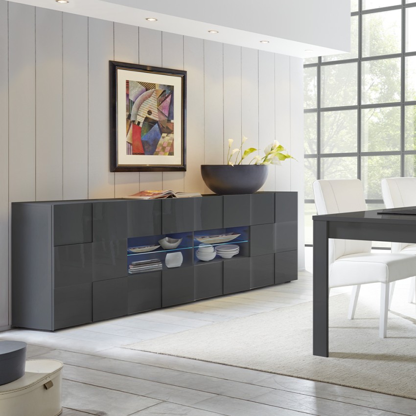 Moderne dressoir woonkamer 2 deuren 4 lades glanzend antraciet Dama Rt L Aanbieding Moderne dressoir woonkamer 2 deuren 4 lades glanzend antraciet Dama Rt L Aanbieding