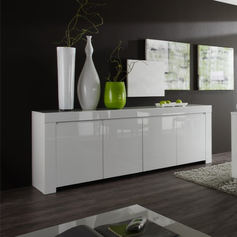 Buffetkast 4 deuren woonkamer 210cm wit glanzend hout Amalfi Wh XL Aanbieding