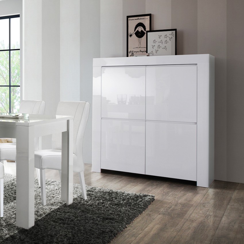 Keukendressoir hoog met 4 deuren wit glanzend Moyen Amalfi Aanbieding Keukendressoir hoog met 4 deuren wit glanzend Moyen Amalfi Aanbieding