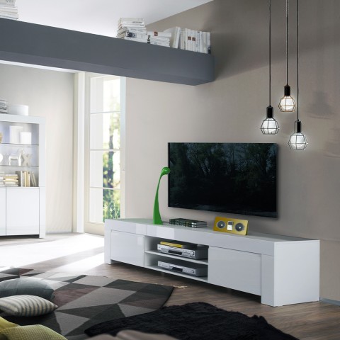 Moderne tv-kast met 2 deuren in glanzend wit Tab Amalfi Aanbieding