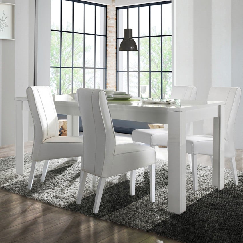 luisteraar Larry Belmont Verliefd Lit Amalfi moderne glanzend witte uitschuifbare tafel 90x137-185cm