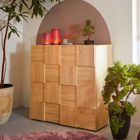 Hoge houten buffetkast met dambordpatroon 2 deuren Dama Lola Sm Aanbieding