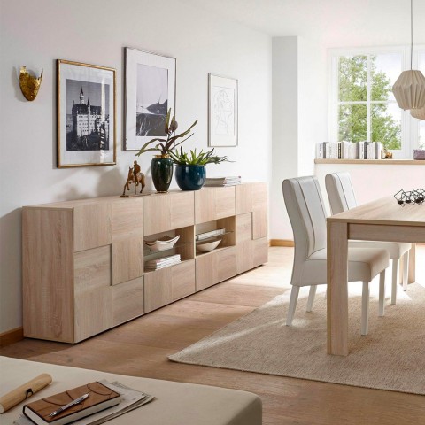 Houten dressoir 241cm in eiken met 2 deuren en 4 lades Dama Sm L Aanbieding