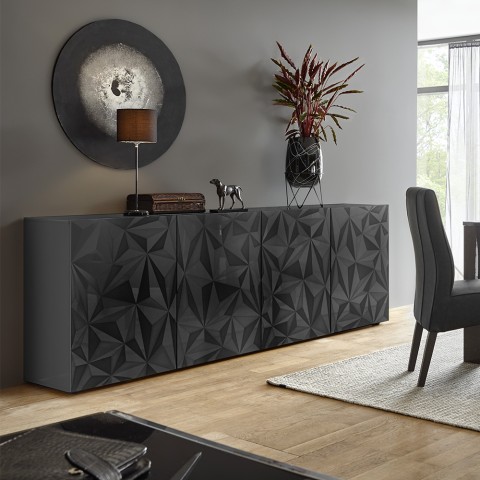 Moderne design dressoir 241cm 4 deuren glanzend grijs Prisma Rt XL Aanbieding