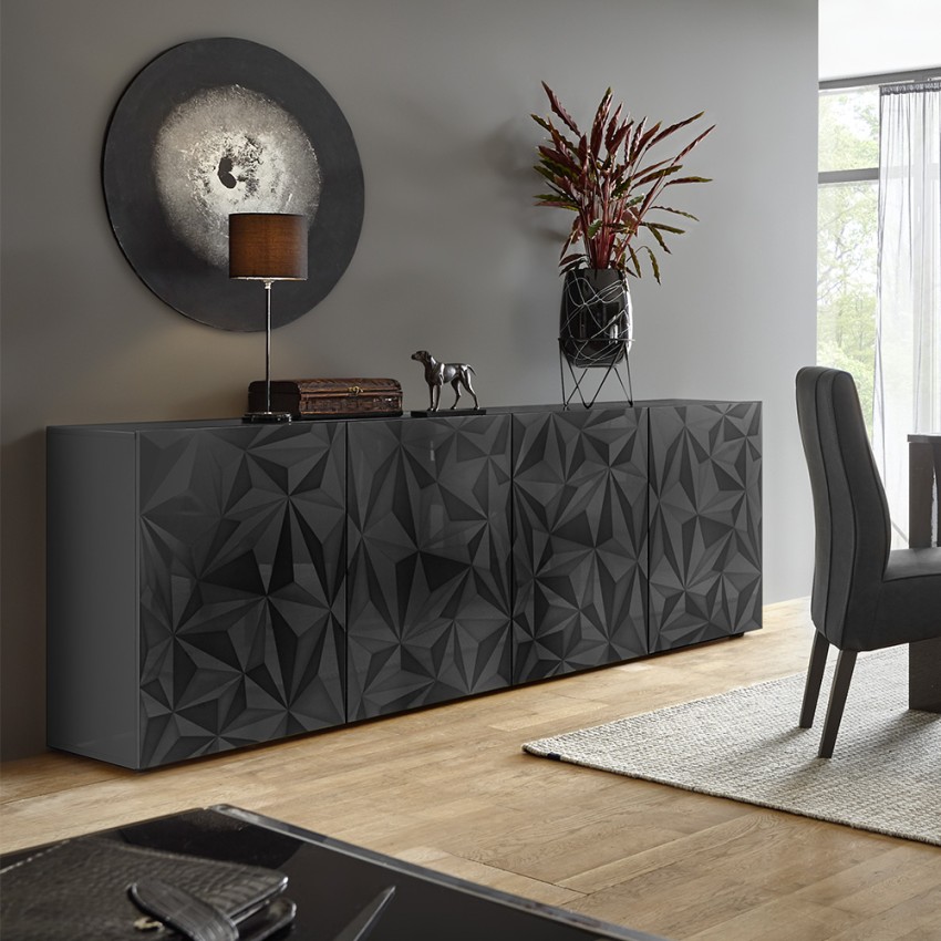 Moderne design dressoir 241cm 4 deuren glanzend grijs Prisma Rt XL Aanbieding