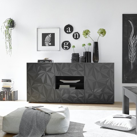 Moderne kast 2 deuren 2 laden hoogglans grijs 181cm Prisma Rt M Aanbieding