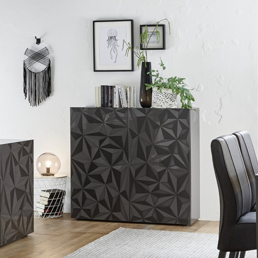 Moderne hoge dressoir met 2 deuren in glanzend grijs Prisma Tet Rt Aanbieding Moderne hoge dressoir met 2 deuren in glanzend grijs Prisma Tet Rt Aanbieding
