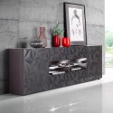 Moderne dressoir met 2 deuren en 4 lades in glanzend grijs, 241 cm Prisma Rt L Aanbieding