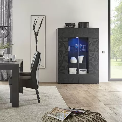 Moderne vitrinekast grijs hoogglans 2 deuren 121x166cm Ego Rt Aanbieding