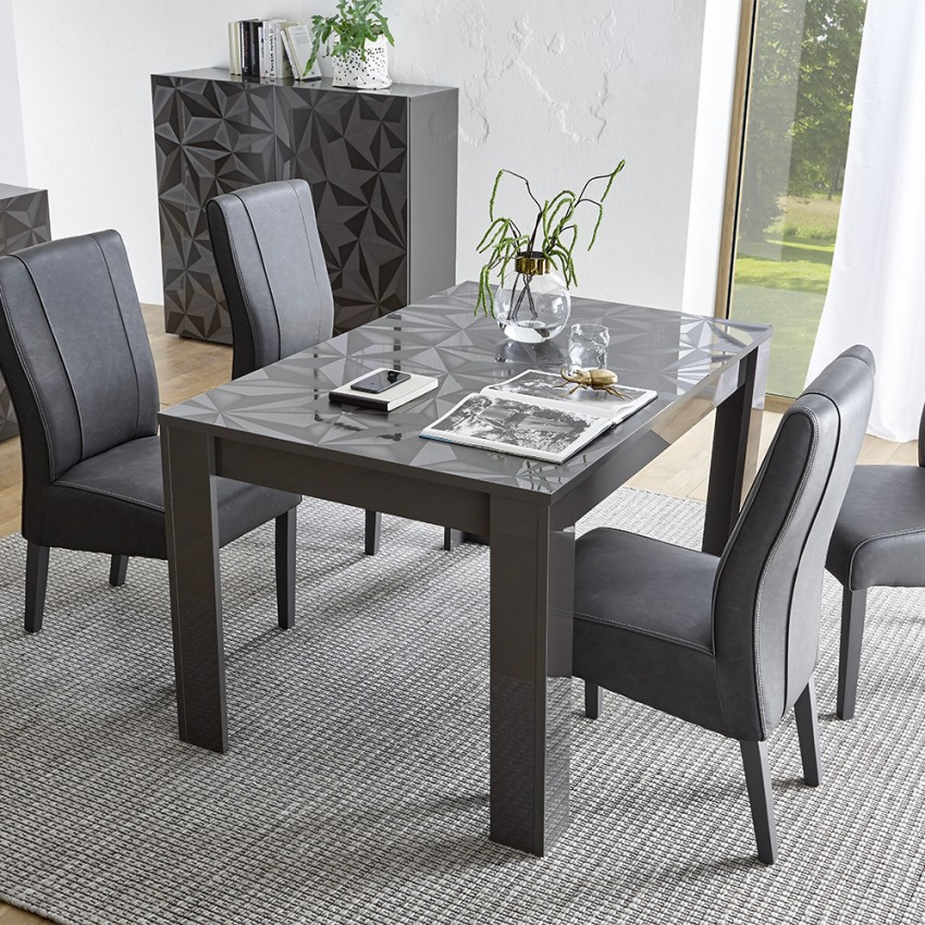 Uitbreidbare eettafel 90x137-185cm in glanzend grijs Plus Prisma Aanbieding Uitbreidbare eettafel 90x137-185cm in glanzend grijs Plus Prisma Aanbieding