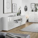 Moderne witte hoogglans dressoir met 2 deuren en 4 lades 241cm Prisma Wh L Aanbieding