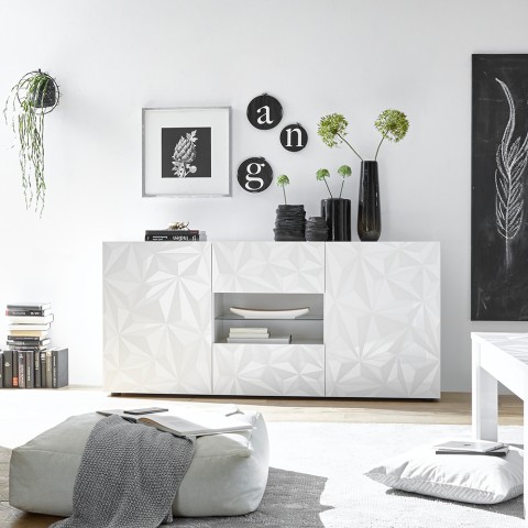 Dressoir 2 deuren 2 laden 181cm modern hoogglans wit Prisma Wh M Aanbieding