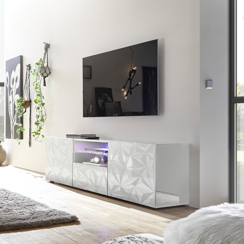 Moderne witte hoogglans TV-meubel met 2 deuren en 1 lade Alis Wh Prisma Aanbieding