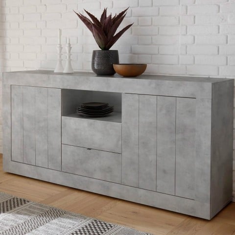Moderne woonkamer dressoir 2 deuren 2 lades grijs beton Urbino Ct L Aanbieding