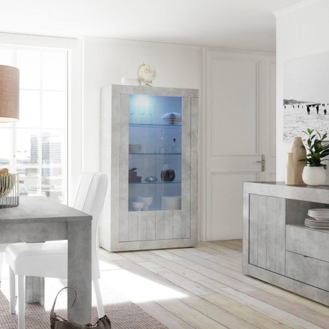 Moderne vitrinekast met 2 glazen deuren in betonlook 110x191cm Dern Ct Aanbieding