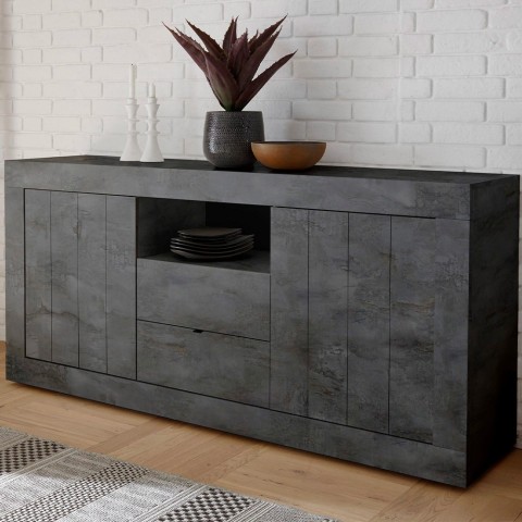 Moderne zwarte Urbino Ox L dressoir voor woonkamer met 2 deuren en 2 lades Aanbieding