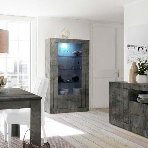 Moderne zwarte vitrinekast voor woonkamer 110x191 cm met 2 glazen deuren Dern Ox Aanbieding