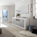 Witte glanzende dressoir met 2 deuren en 2 lades cementlook Doppel LBC Korting