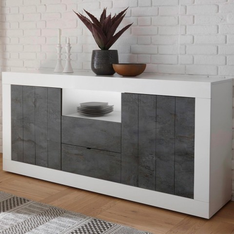 Moderne buffetkast 2 deuren 2 lades wit glanzend zwart Doppel LBX Aanbieding