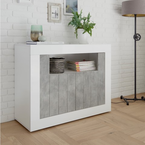Moderne opbergkast 2 deuren 110 cm hoogglans wit beton Minus BC Aanbieding