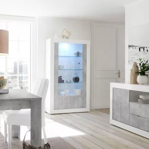 Moderne woonkamer vitrine glanzend wit cement 2 deuren Dern BC Aanbieding
