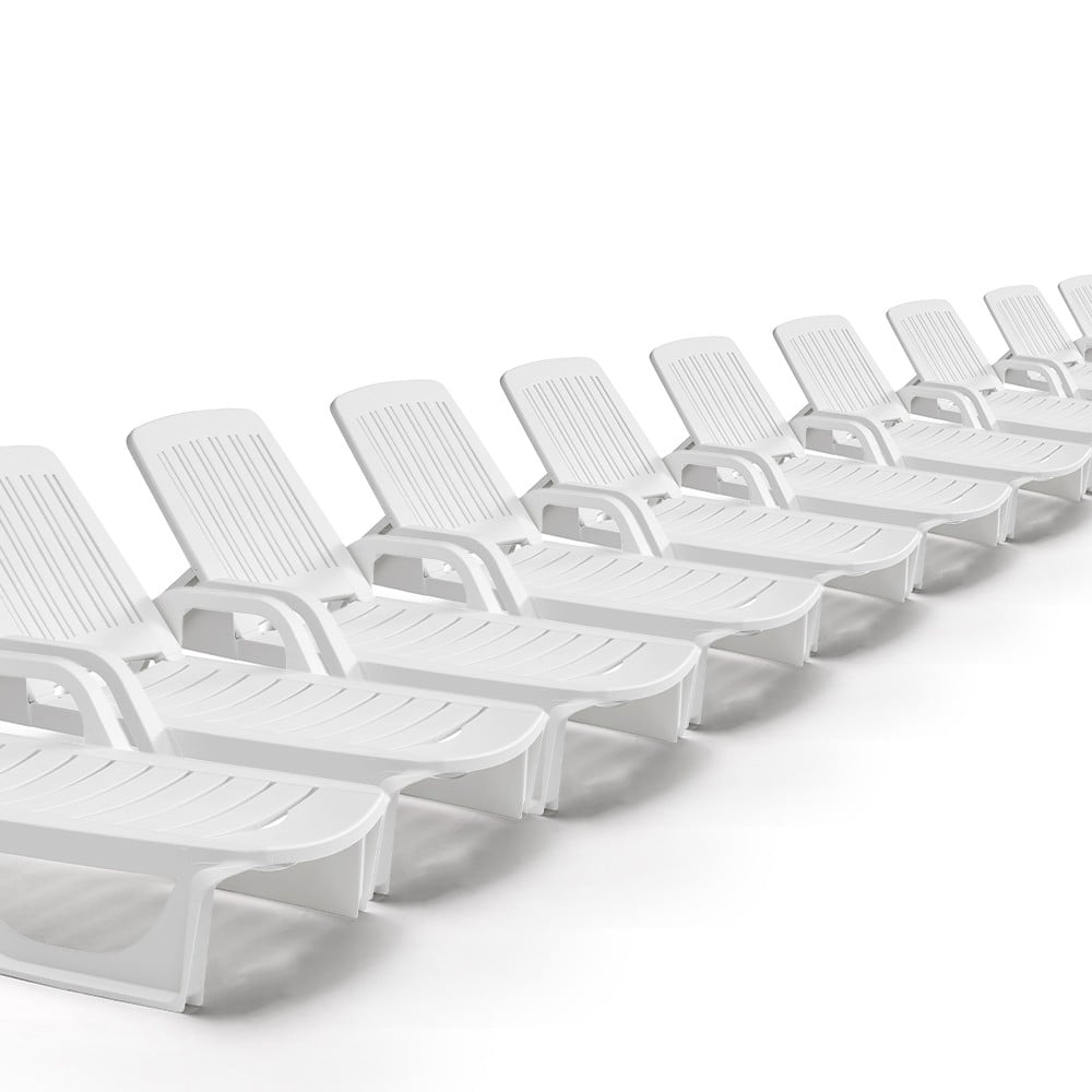 Set van 20 plastic ligstoelen Zanzibar op wielen voor tuin of zwembad