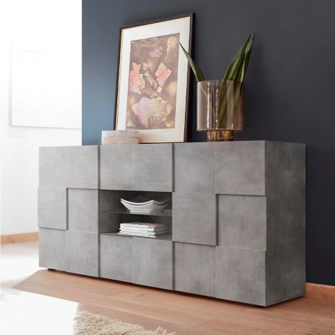 Dressoir woonkamer 181 cm 2 deuren 2 lades schaakbord cement Dama Ct M Aanbieding