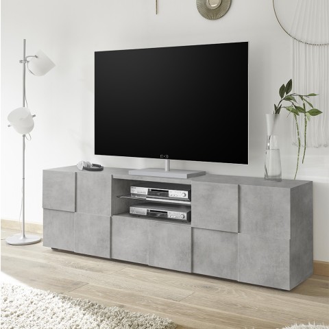 Tv-meubel met 2 deuren en lade in betonlook, schaakontwerp Tecum Ct Dama Aanbieding