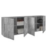 Dressoir voor woonkamer 4 deuren, buffetkast 241 cm in beton grijs, Dama Ct L Korting