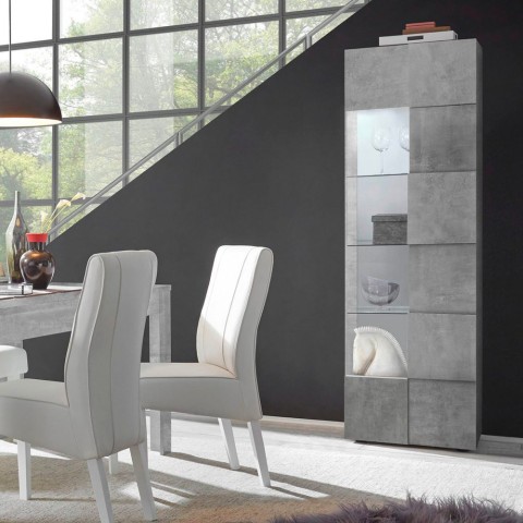 Moderne woonkamer vitrine kast betonlook met 1 glazen deur Bee Ct Dama Aanbieding