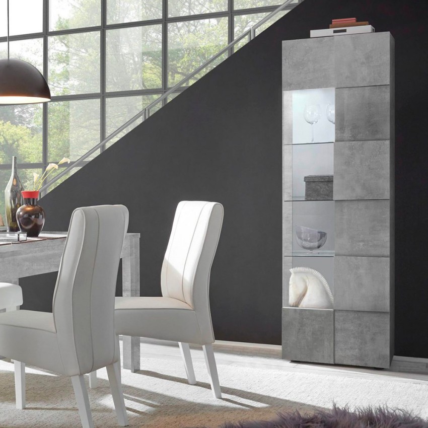 Moderne woonkamer vitrine kast betonlook met 1 glazen deur Bee Ct Dama Aanbieding Moderne woonkamer vitrine kast betonlook met 1 glazen deur Bee Ct Dama Aanbieding