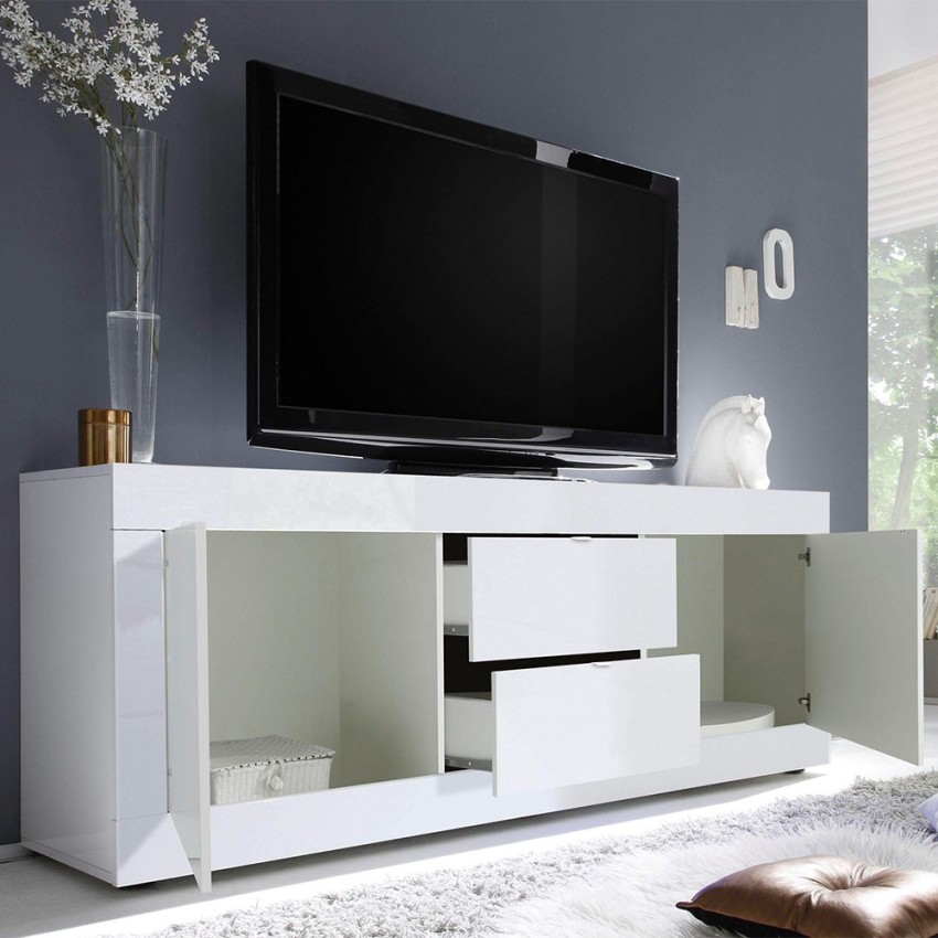 Fluisteren werkwoord groef Visio Wh TV meubel 2 deuren 2 laden modern 210cm wit hoogglans