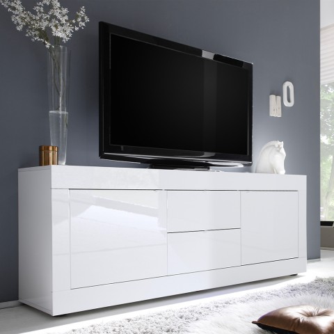 Moderne tv-meubel met 2 deuren en 2 lades 210 cm hoogglans wit Visio Wh Aanbieding