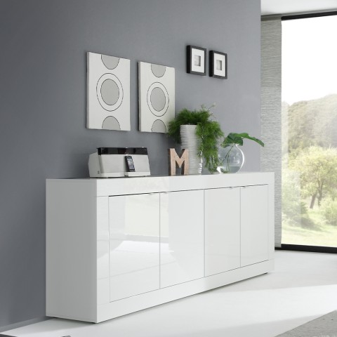 Moderne dressoir Altea Wh met 4 deuren 207cm wit hoogglans voor woonkamer Aanbieding