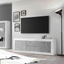 Tv-meubel 210cm 2 deuren 2 lades hoogglans wit cement Visio BC Kortingen