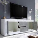 Tv-meubel 210cm 2 deuren 2 lades hoogglans wit cement Visio BC Voorraad