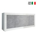 Modern woonkamer dressoir 4 deuren glanzend wit cement 207cm Altea BC Verkoop