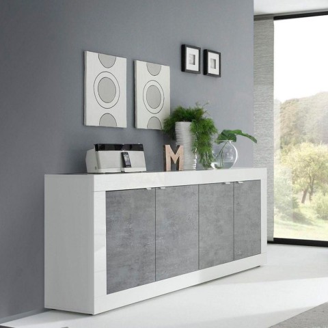 Modern woonkamer dressoir 4 deuren glanzend wit cement 207cm Altea BC Aanbieding