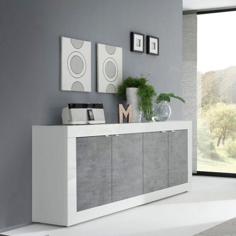 Moderne woonkamer dressoir 4 deuren wit hoogglans beton 207cm Altea BC Aanbieding