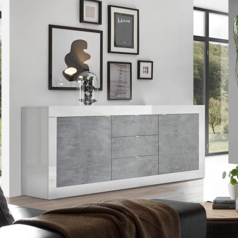 Dressoir 2 deuren 3 lades wit hoogglans beton 210cm Tribus BC Basic Aanbieding