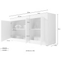 Kast dressoir woonkamer wit glanzend hout 3 deuren 160cm Modis BW Basic. Voorraad