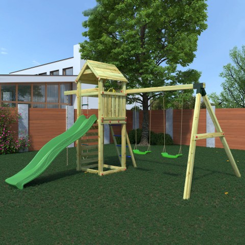 Buitenspeeltuin kinderen tuin klimtouw glijbaan schommels Gaia Aanbieding