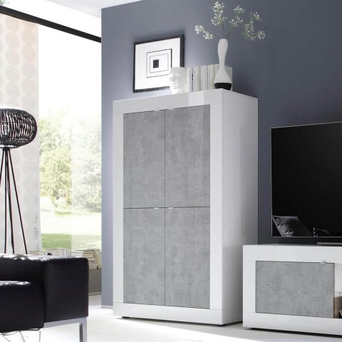 Kast keuken dressoir woonkamer 4 deuren wit glanzend beton Novia BC Basic Aanbieding