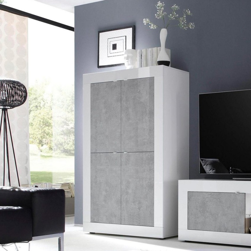 Kast keuken dressoir woonkamer 4 deuren wit glanzend beton Novia BC Basic Aanbieding Kast keuken dressoir woonkamer 4 deuren wit glanzend beton Novia BC Basic Aanbieding