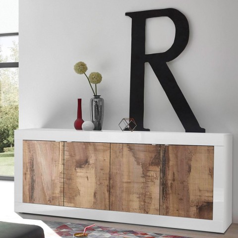 Witte glanzende dressoir Altea BW - 4 deuren, 207 cm, hout en wit Aanbieding