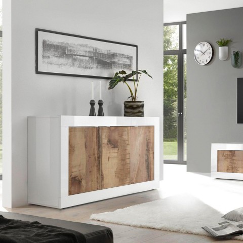 Kast dressoir woonkamer wit glanzend hout 3 deuren 160cm Modis BW Basic. Aanbieding