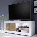 Mobiele tv-standaard voor woonkamer in glanzend witte en houten Diver BW Basic. Kortingen